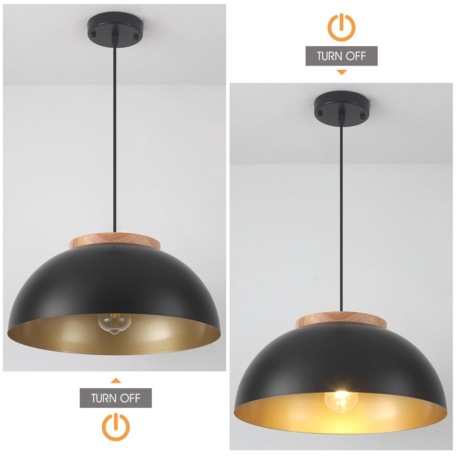 Black Large Farmhouse Pendant Light 16" with Wooden Holder 2-Pack - Image 5