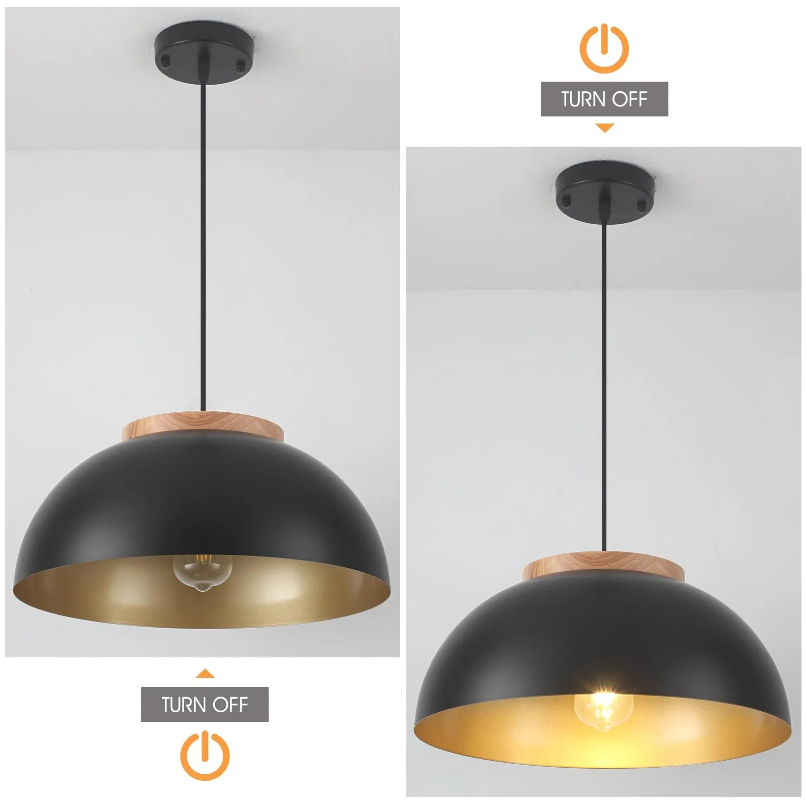 Black Large Farmhouse Pendant Light 16" with Wooden Holder 2-Pack - Image 5