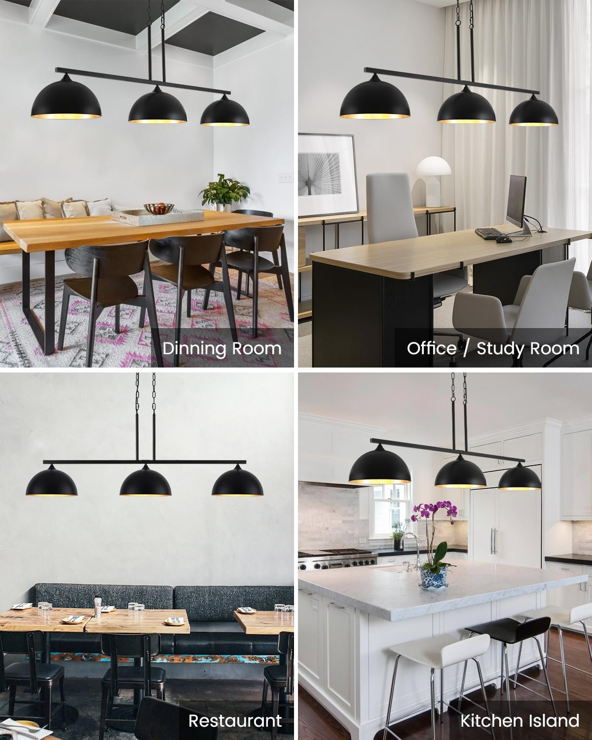 Black Farmhouse Industrial 3-Light Island Pendant Light - Image 6