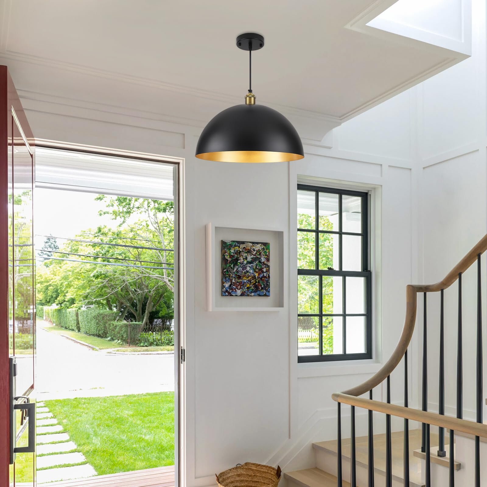 16" Black Vintage Large Dome Pendant Light 2-Pack - Image 3