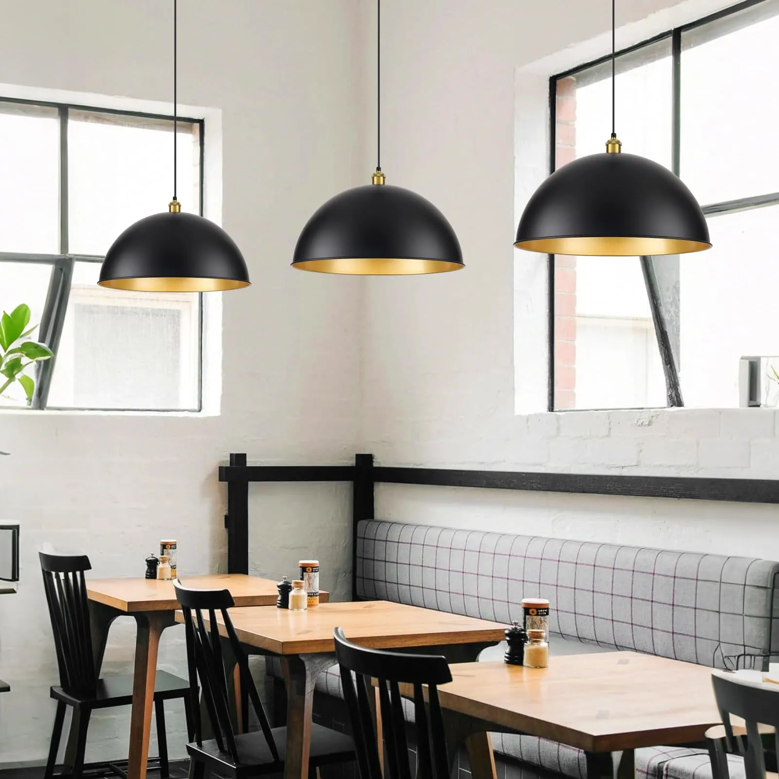 20" Black Vintage Large Farmhouse Pendant Light 2-Pack - Image 4